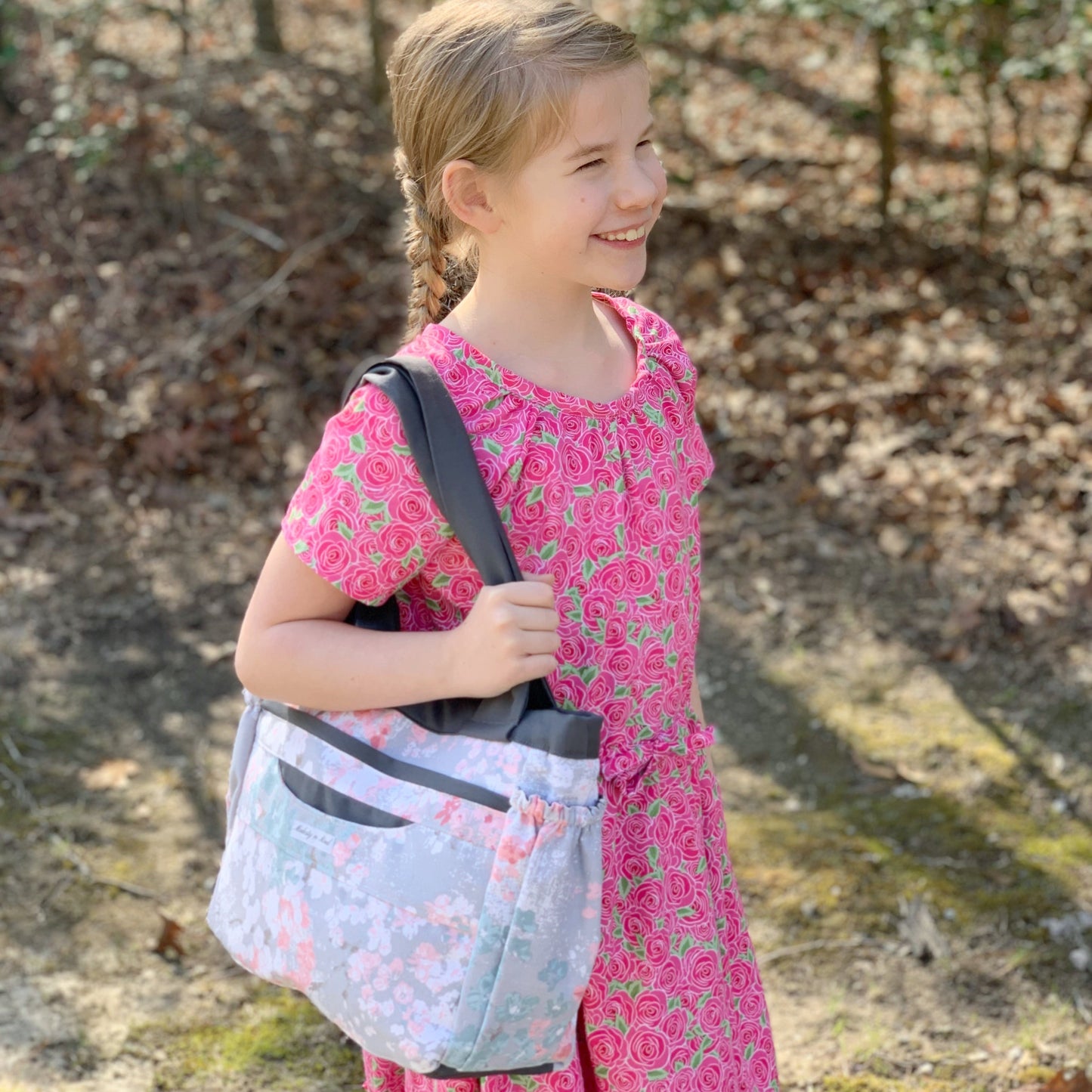 Pink Teal & Gray Floral Mini Everything Tote
