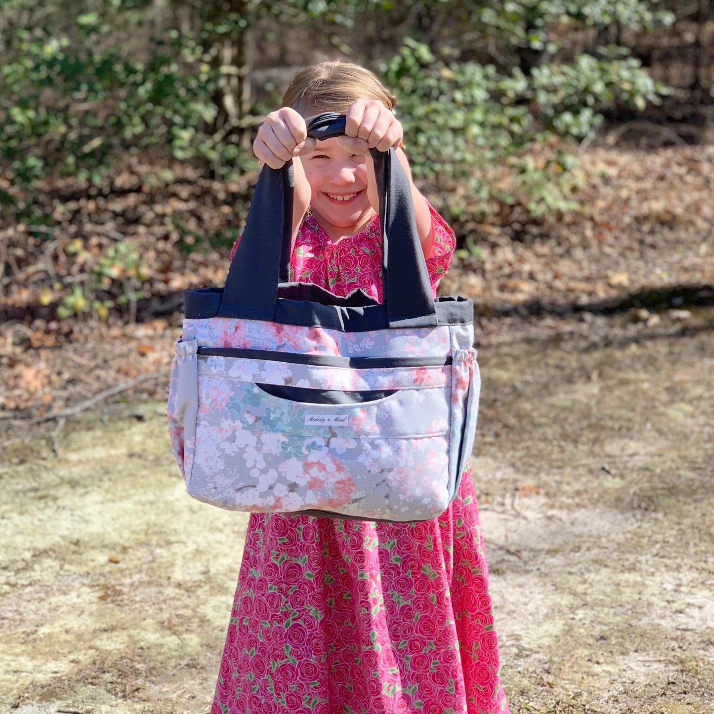 Pink Teal & Gray Floral Mini Everything Tote