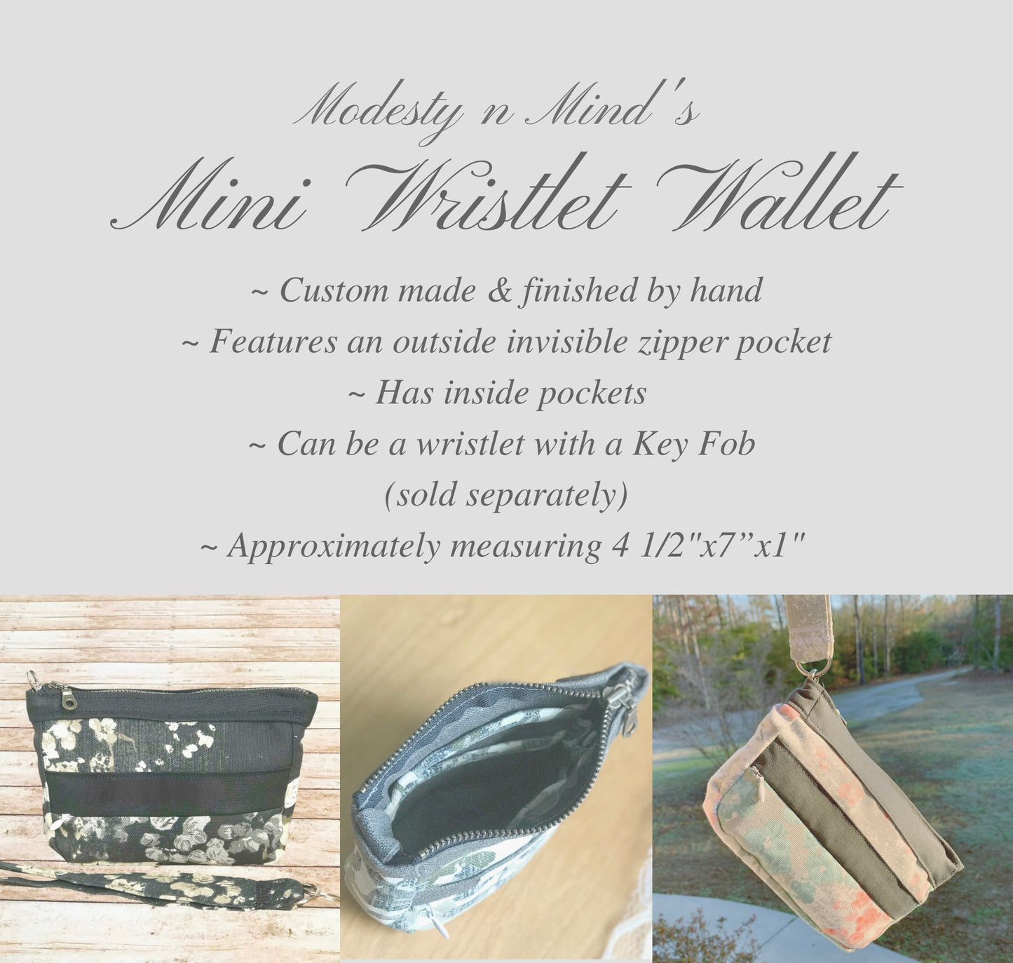 Floral & Black Mini Wristlet Wallet