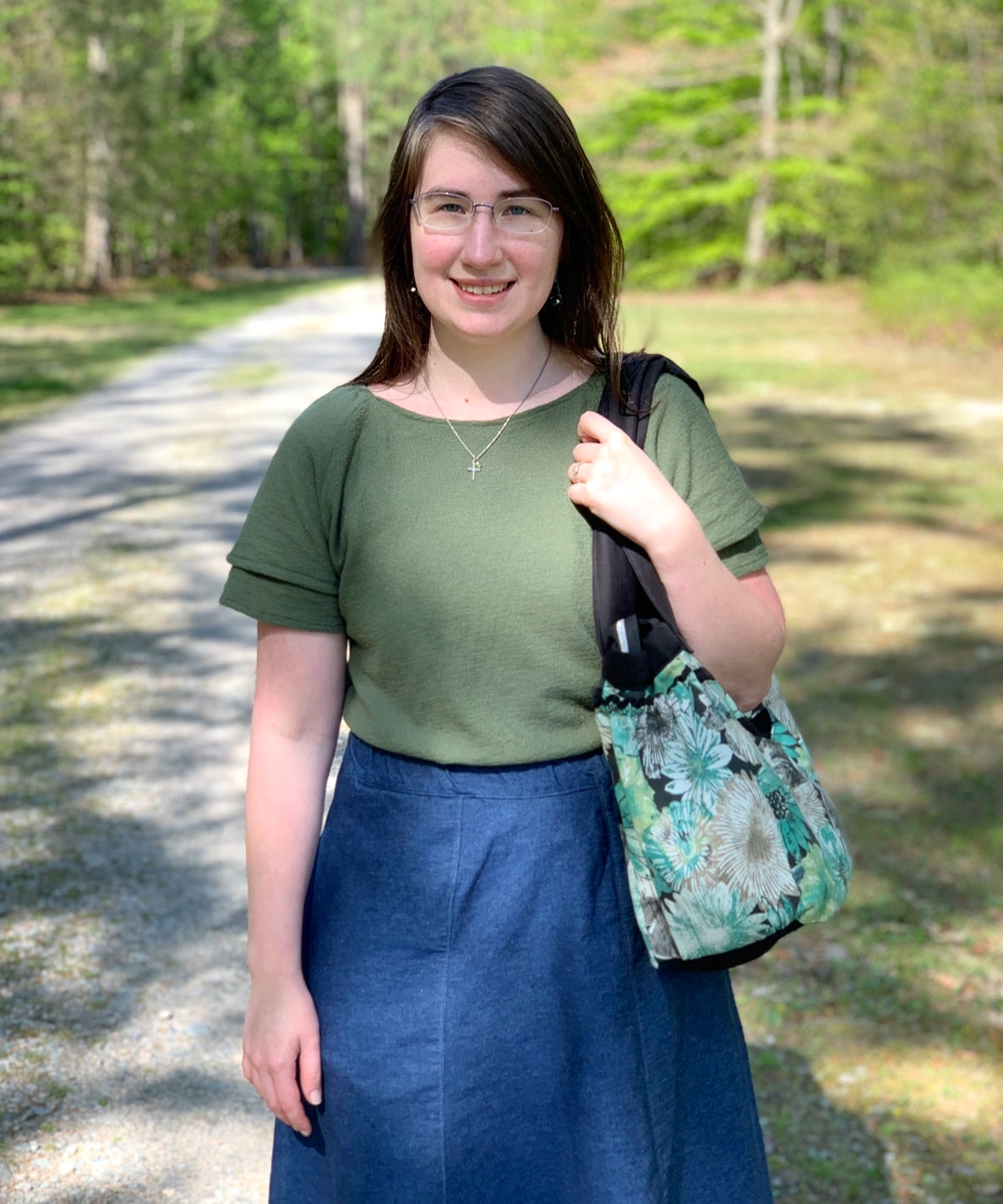 Teal Gray Floral Mini Everything Tote