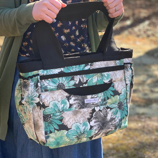 Teal Gray Floral Mini Everything Tote