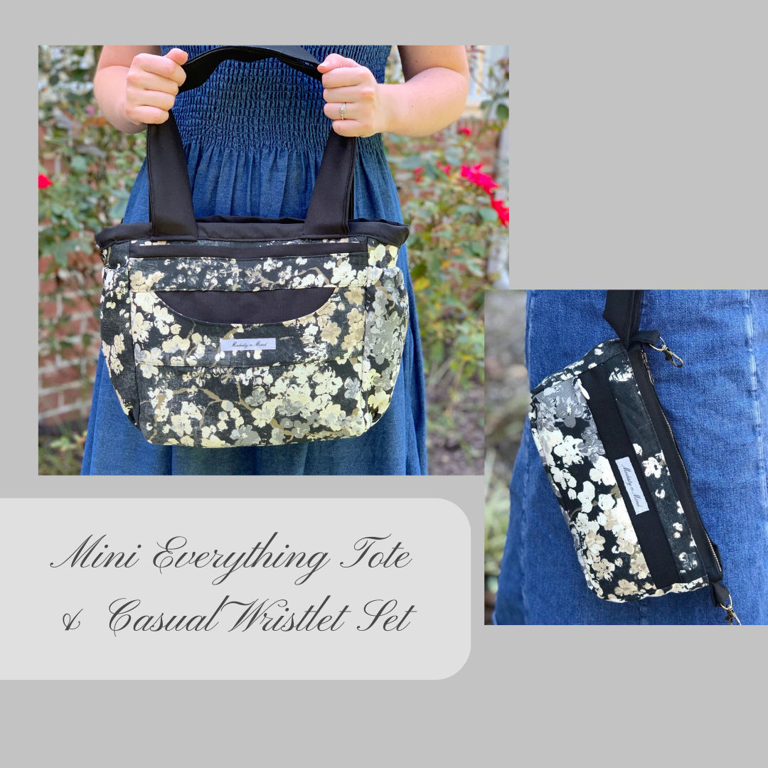 Black Floral Mini Everything Tote + Wristlet Set