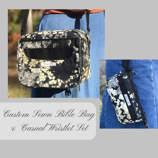 Black Floral Bible Bag + Wristlet Set