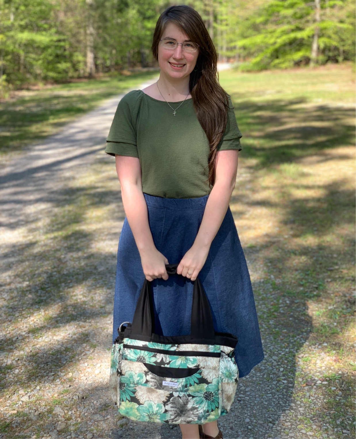 Teal Gray Floral Mini Everything Tote