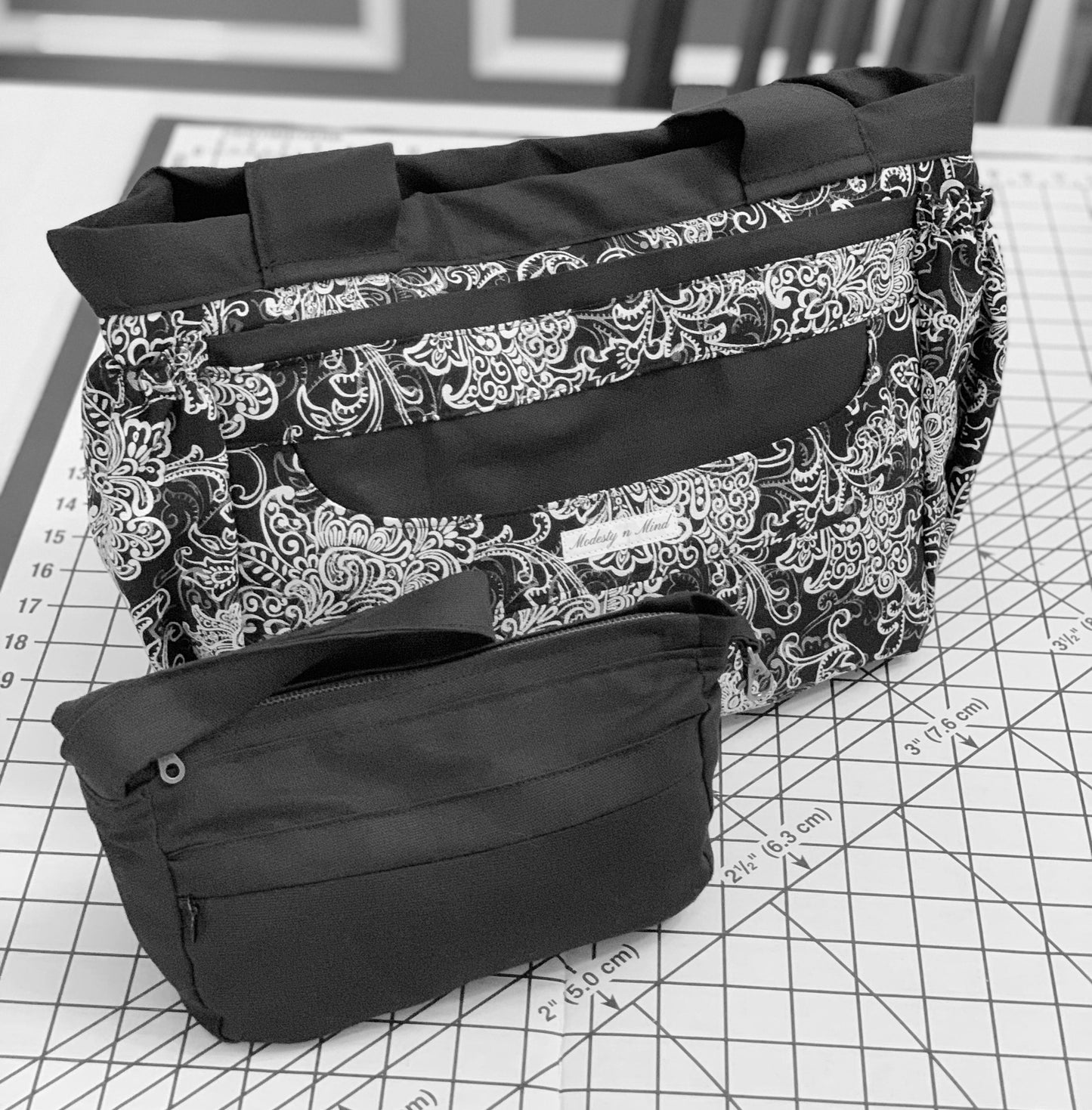 Black & Charcoal Mini Everything Tote + Black Casual Wristlet Set