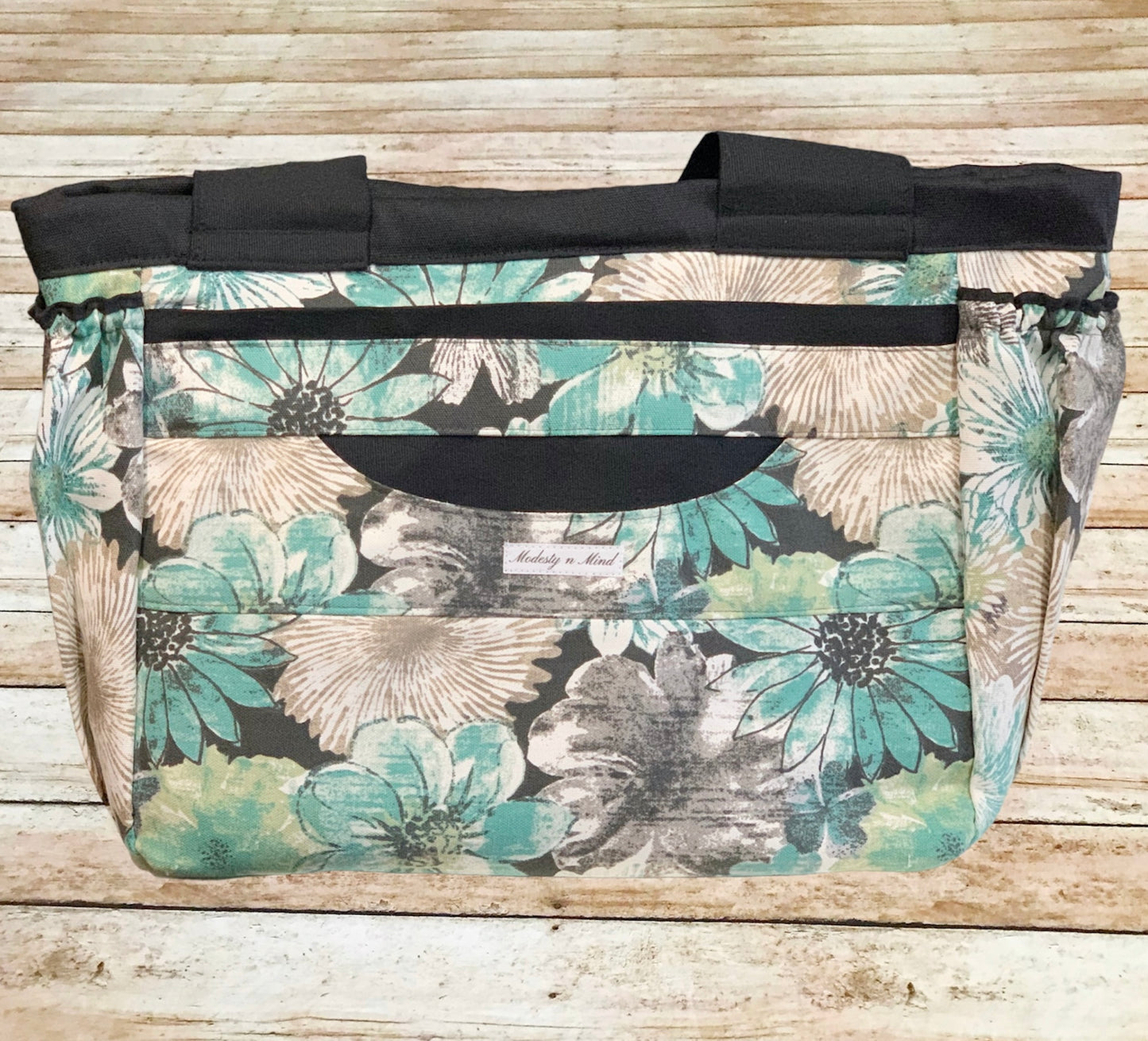 Teal Gray Floral Mini Everything Tote
