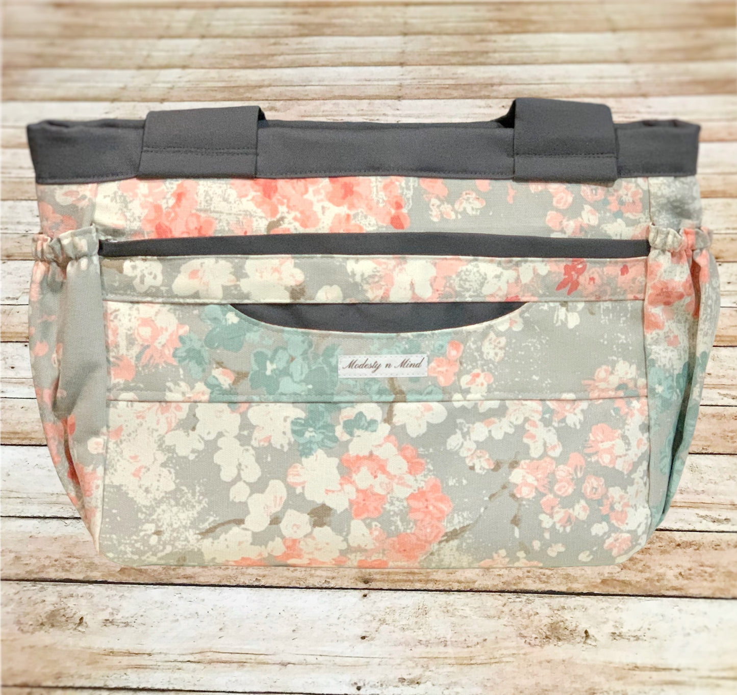 Pink Teal & Gray Floral Mini Everything Tote