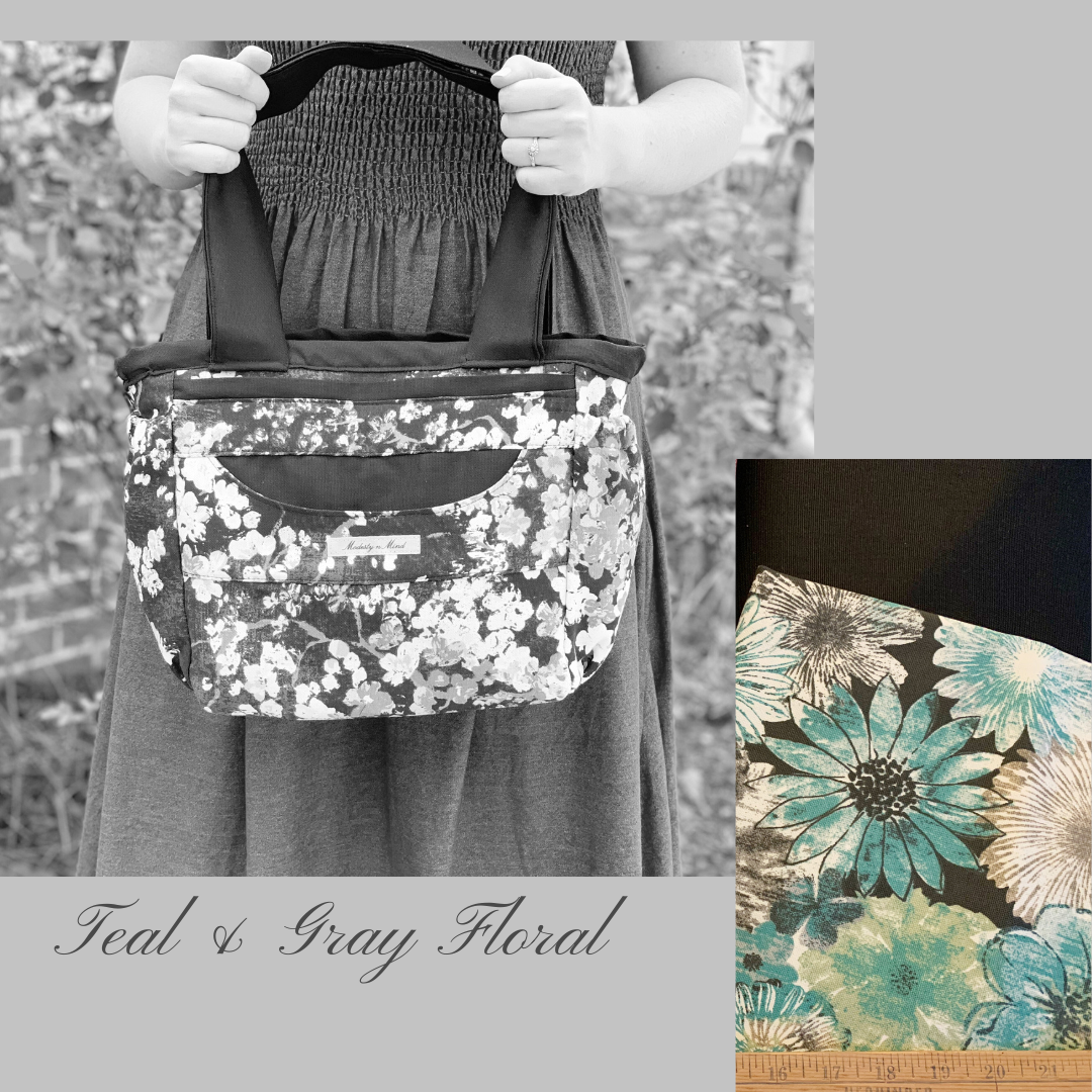 Teal Gray Floral Mini Everything Tote