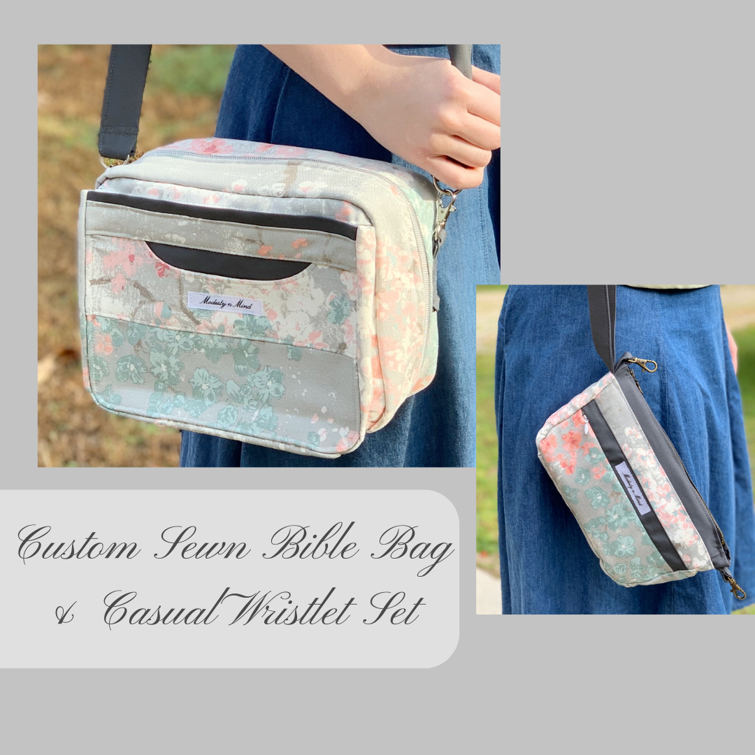 Pink Teal Floral Bible Bag + Wristlet Set