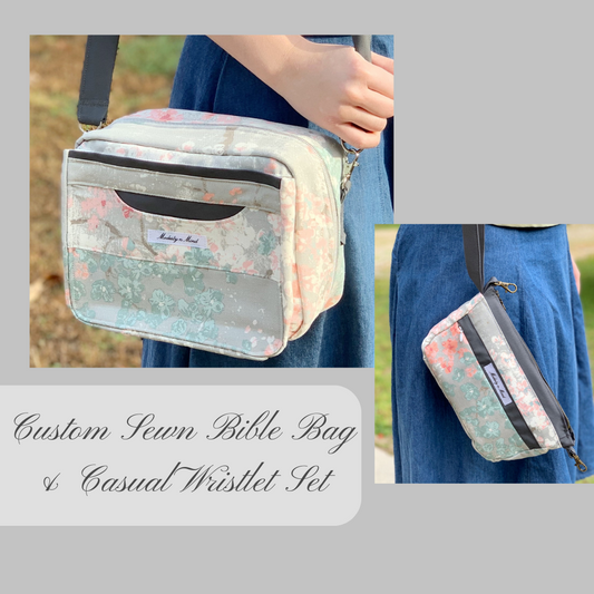 Pink Teal Floral Bible Bag + Wristlet Set