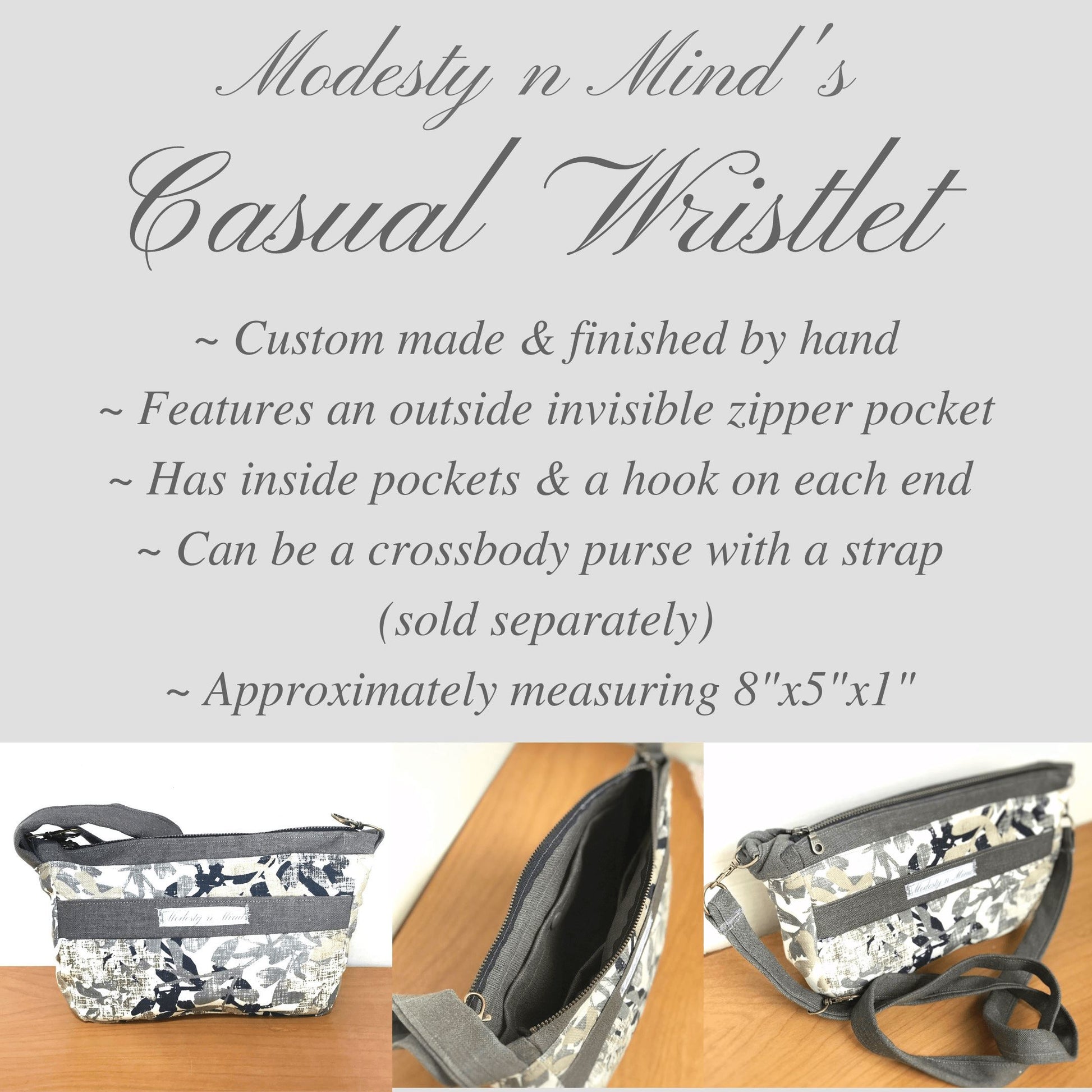 Charcoal & Black Casual Wristlet-Modesty n Mind-Ready to Ship,Wristlets