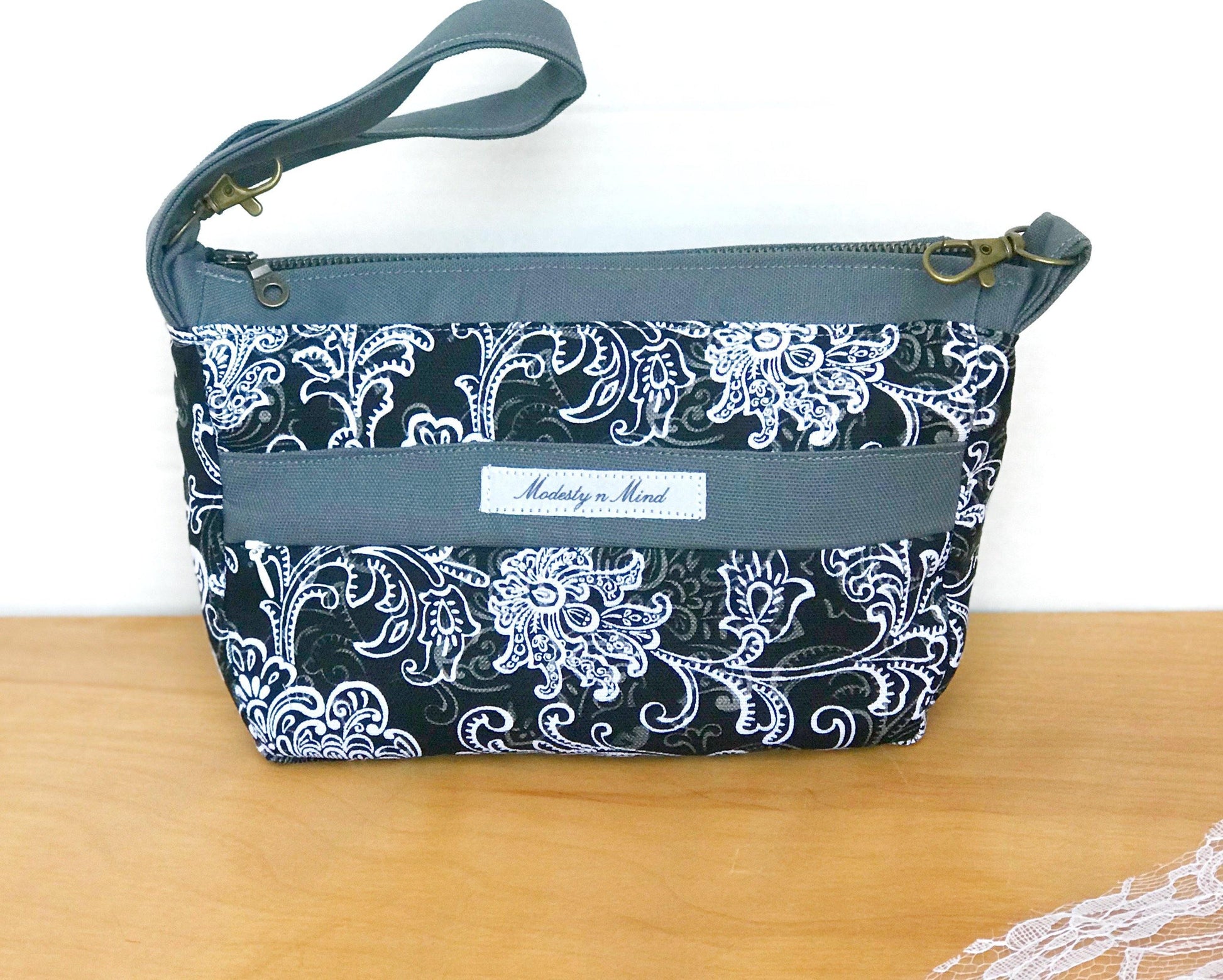 Charcoal & Black Casual Wristlet-Modesty n Mind-Ready to Ship,Wristlets