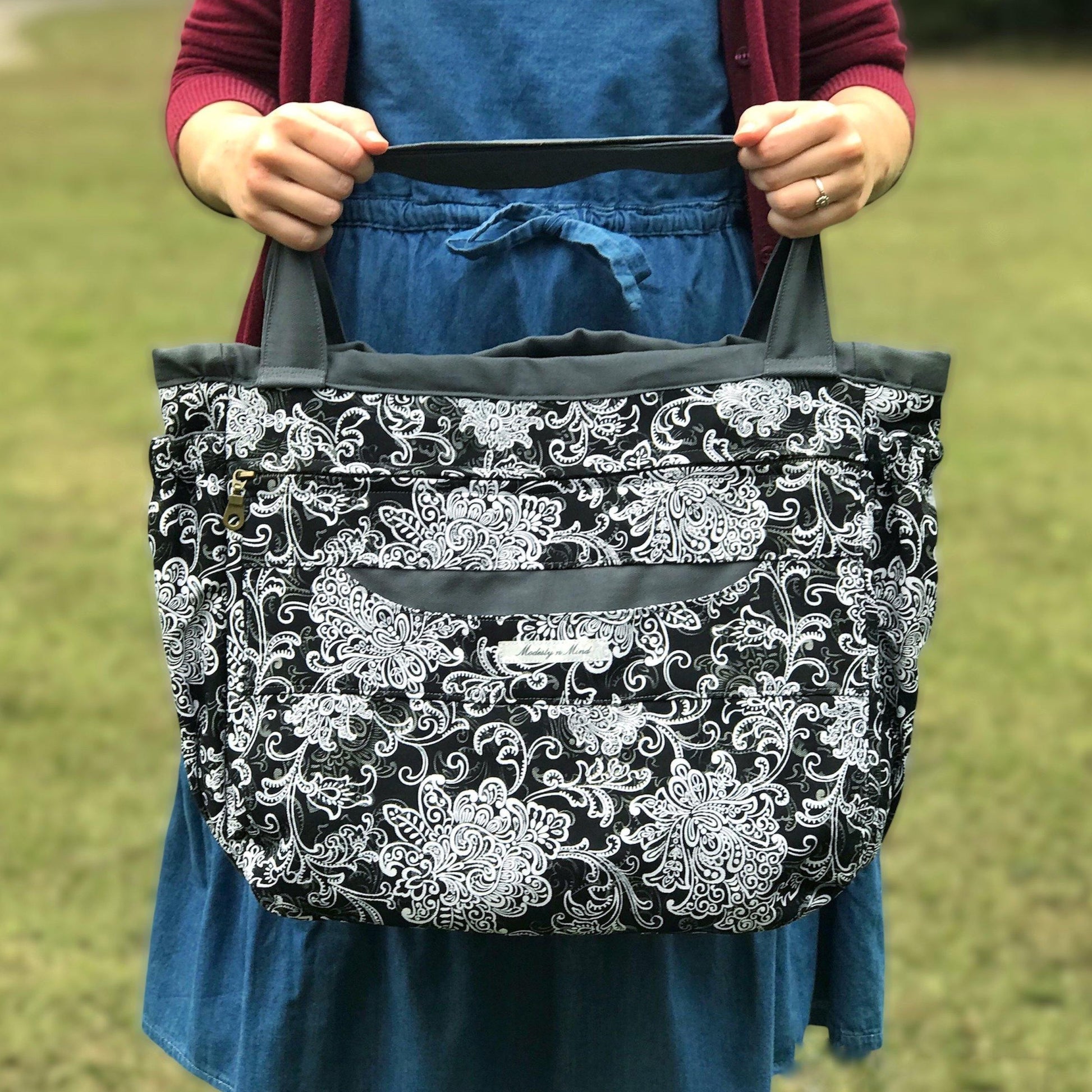 Charcoal & Black Everything Tote-Modesty n Mind-Ready to Ship,Tote Bags
