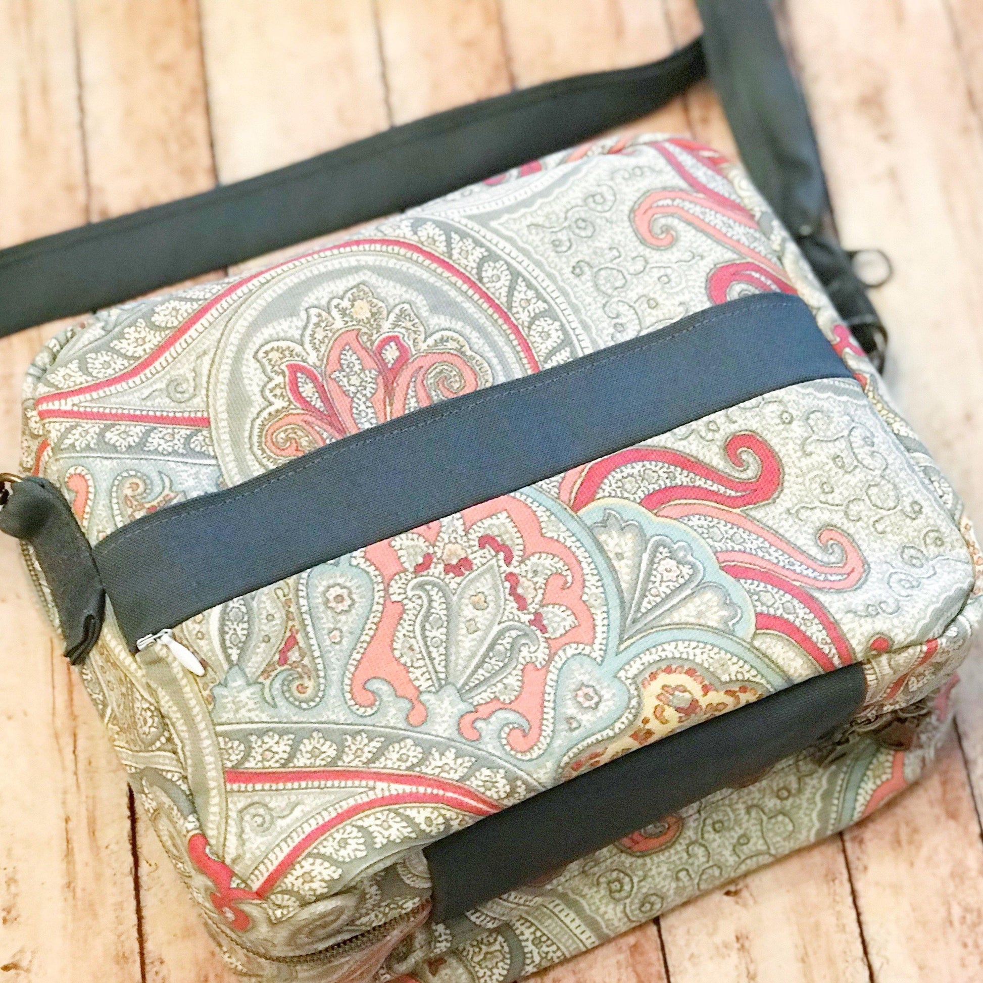 Coral & Gray Bible Bag-Modesty N Mind-Back of Bible Cover Purse