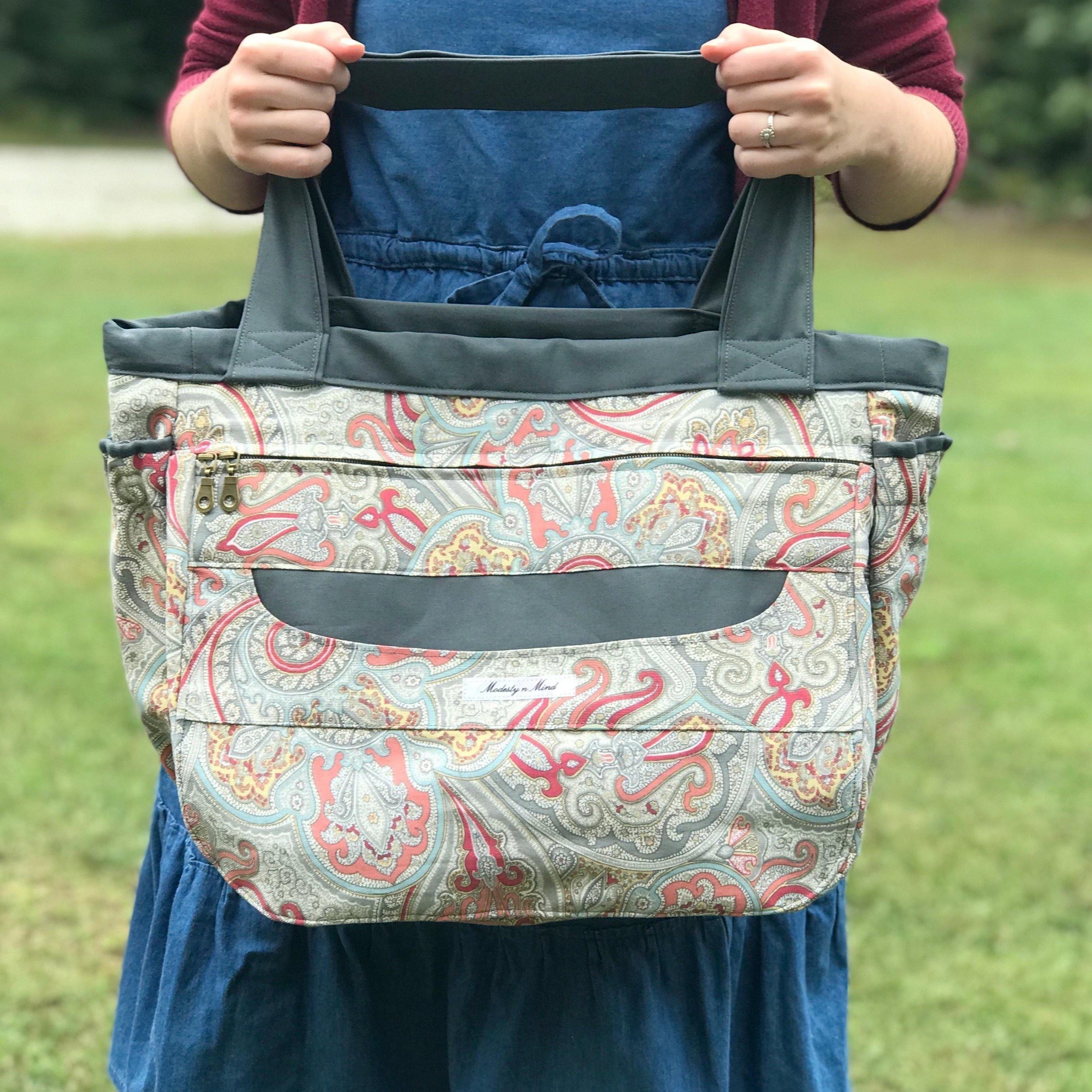 Canvas Totes with Pockets Coral Gray Everything Tote Modesty