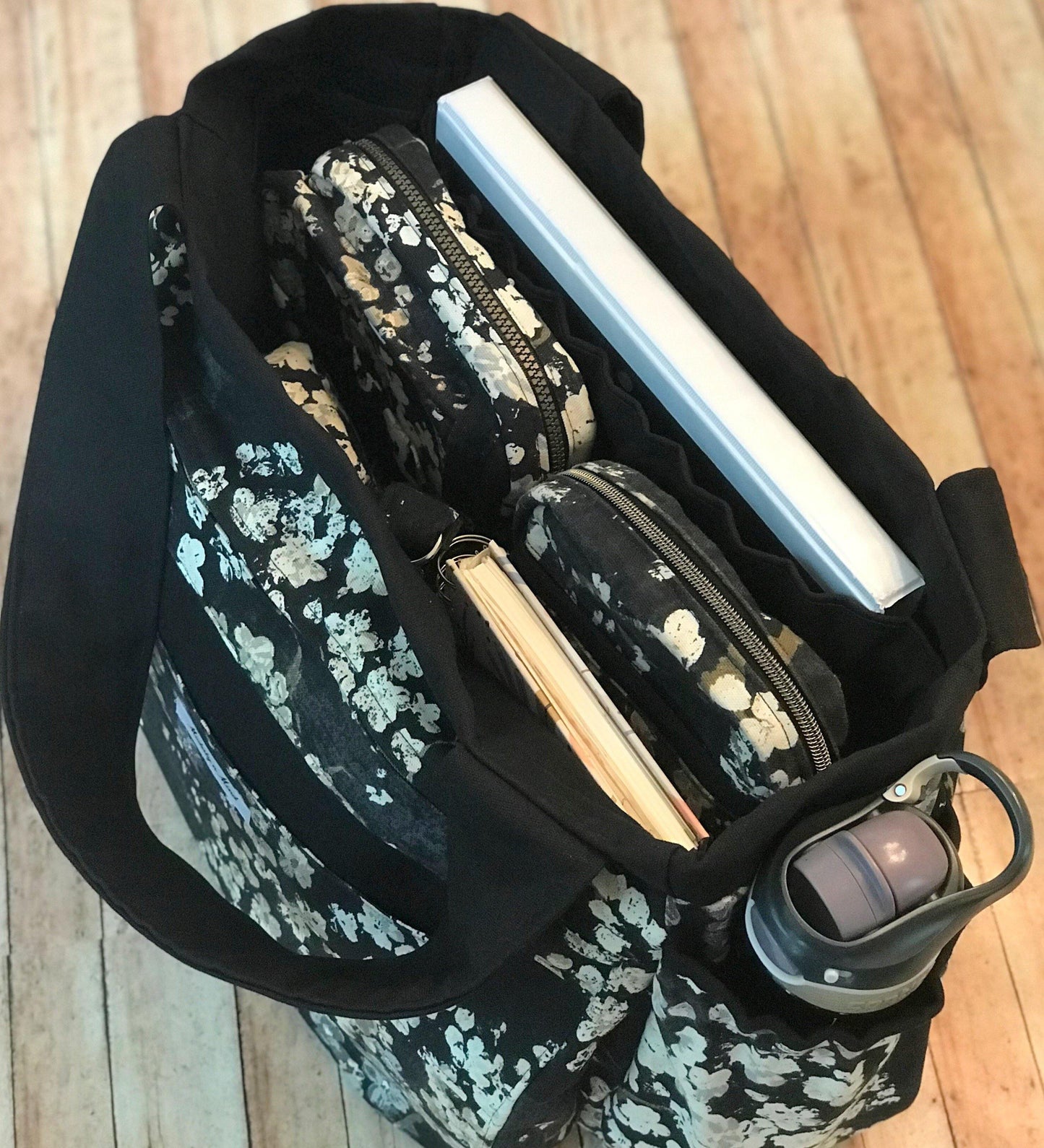 Floral & Black Everything Tote-Modesty n Mind-Made to Order,Tote Bags