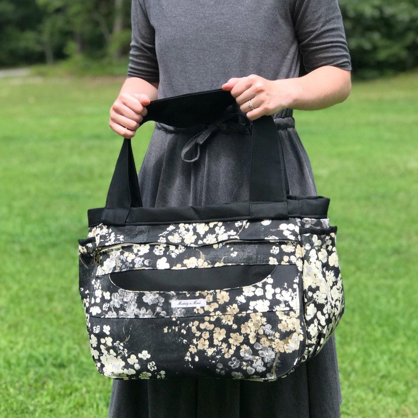 Floral & Black Everything Tote-Modesty n Mind-Made to Order,Tote Bags