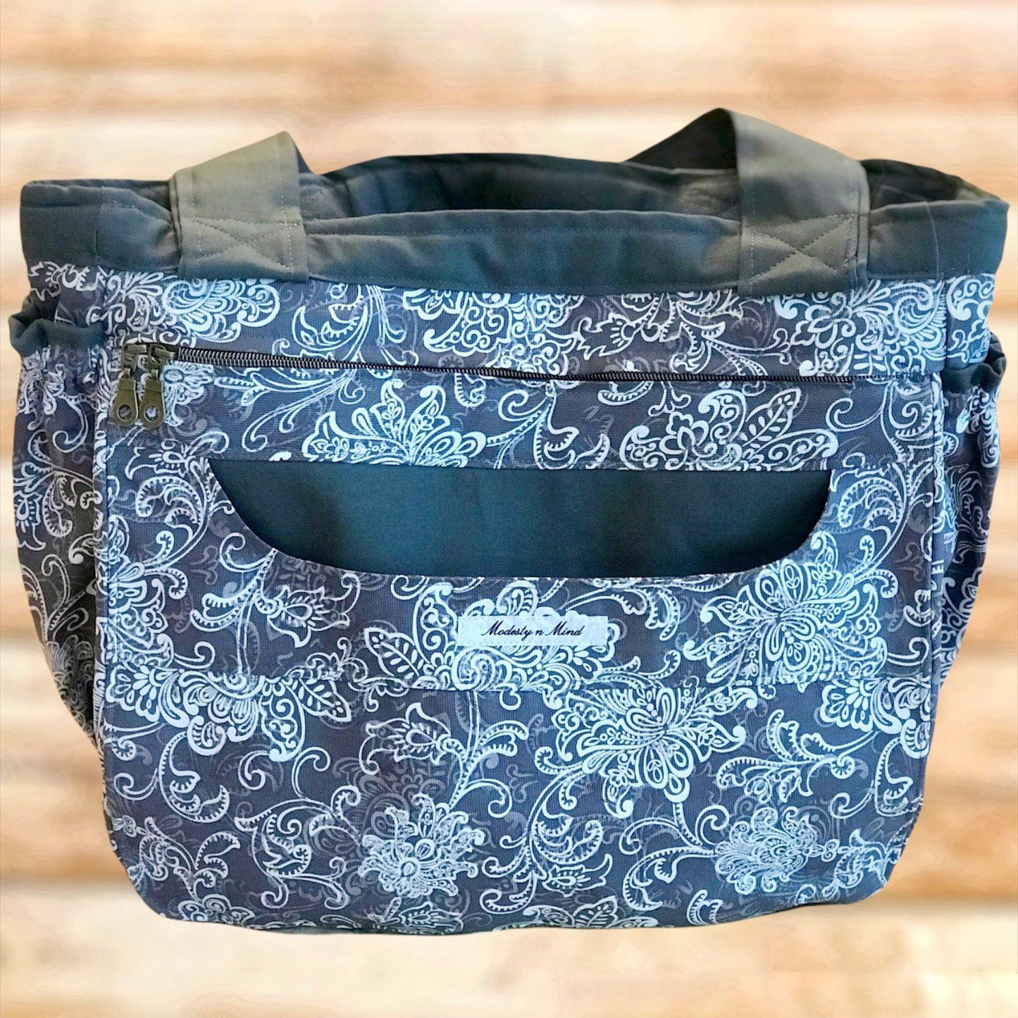 Gray & White Everything Tote-Modesty n Mind-Ready to Ship,Tote Bags