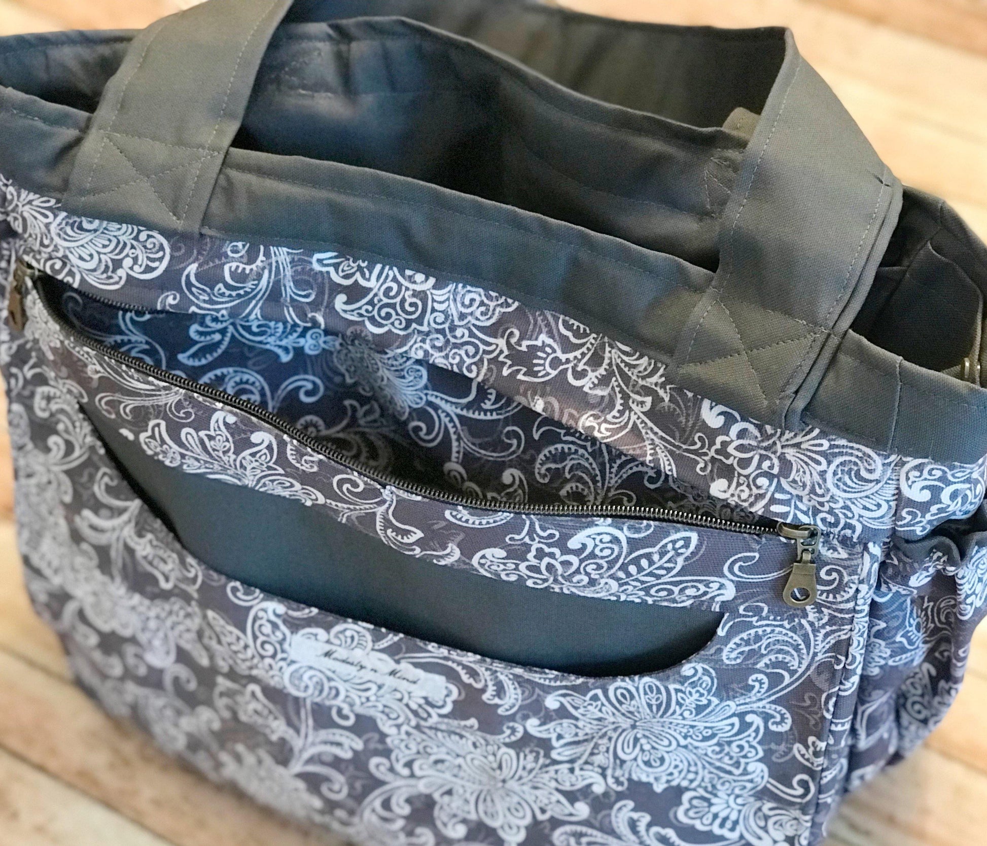 Gray & White Everything Tote-Modesty n Mind-Ready to Ship,Tote Bags