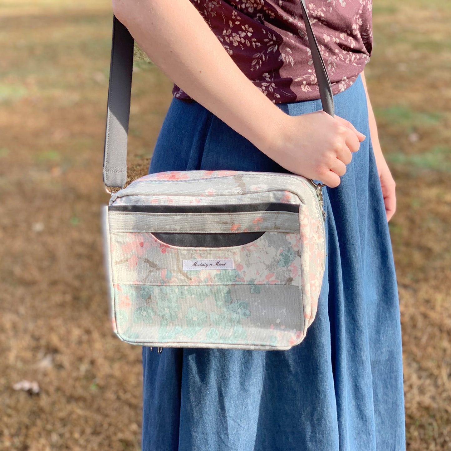 Pink Teal & Gray Floral Bible Bag