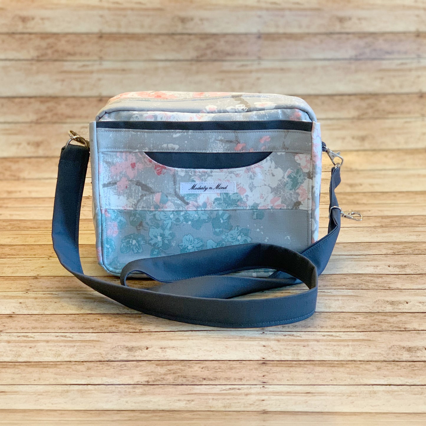 Pink Teal & Gray Floral Bible Bag