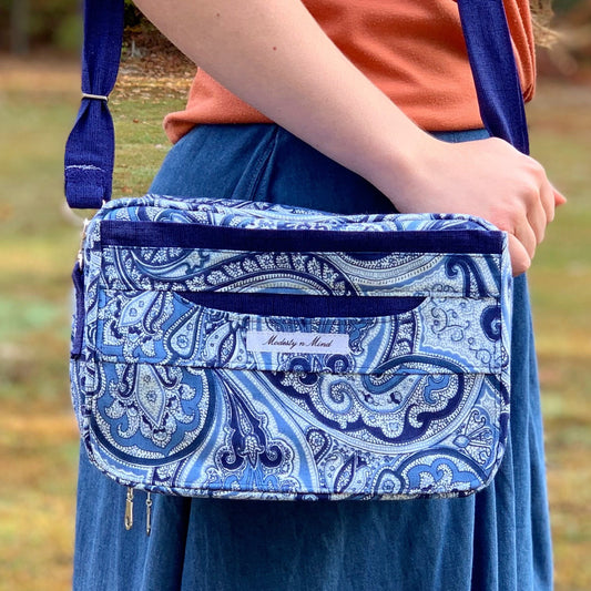 Image of Multi-colored Blue Paisley Bible Bag, Front