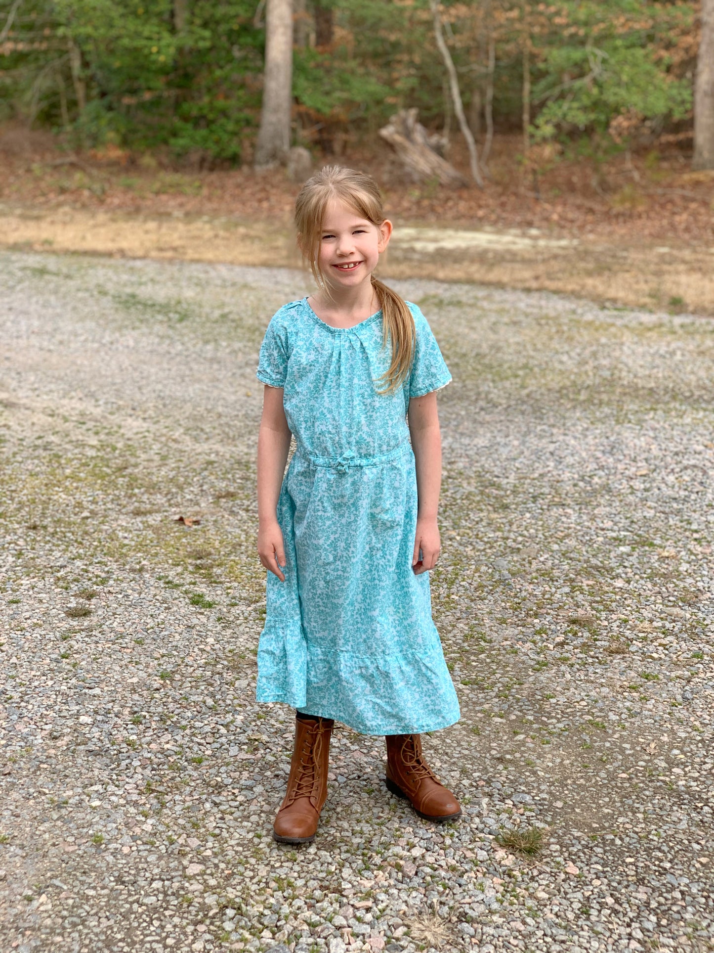 Girls’ Teal Modern Prairie Style Dress