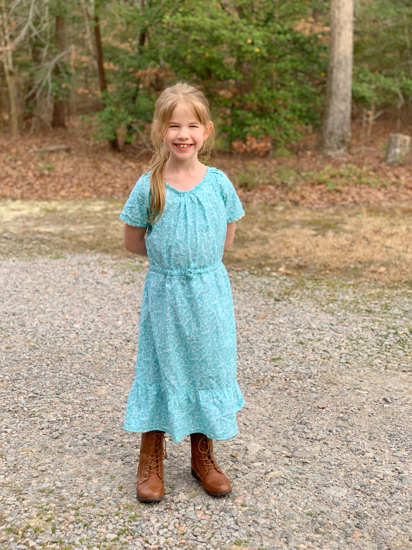 Girls’ Teal Modern Prairie Style Dress