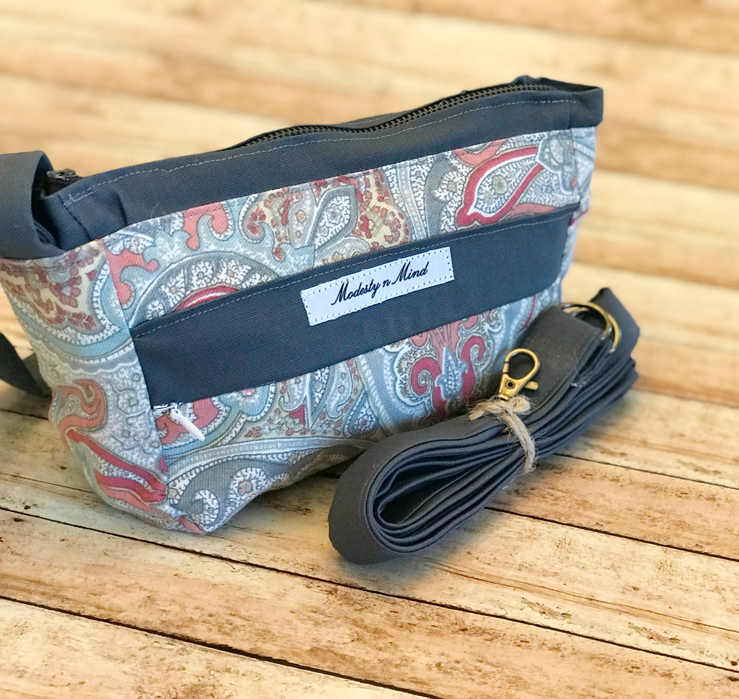Coral & Gray Casual Wristlet