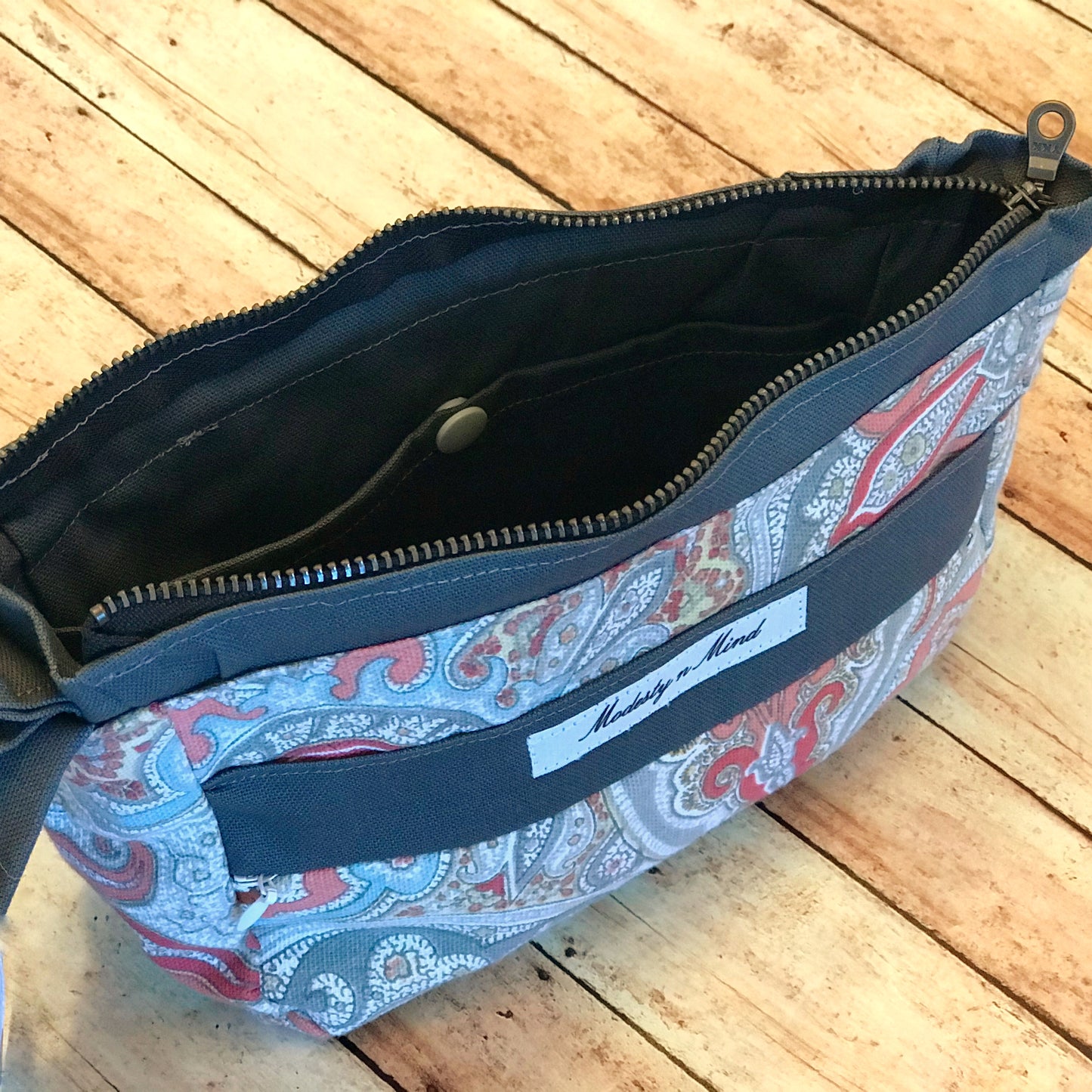 Coral & Gray Casual Wristlet