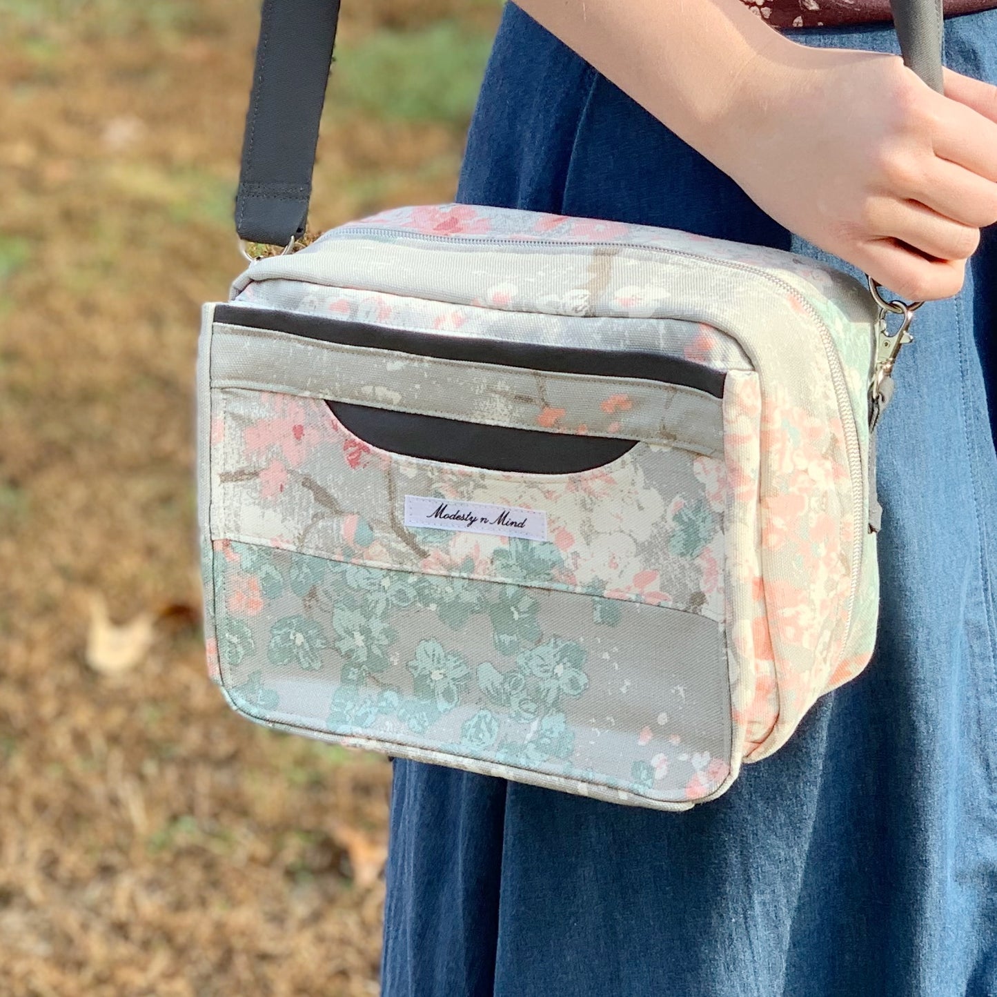 Pink Teal & Gray Floral Bible Bag