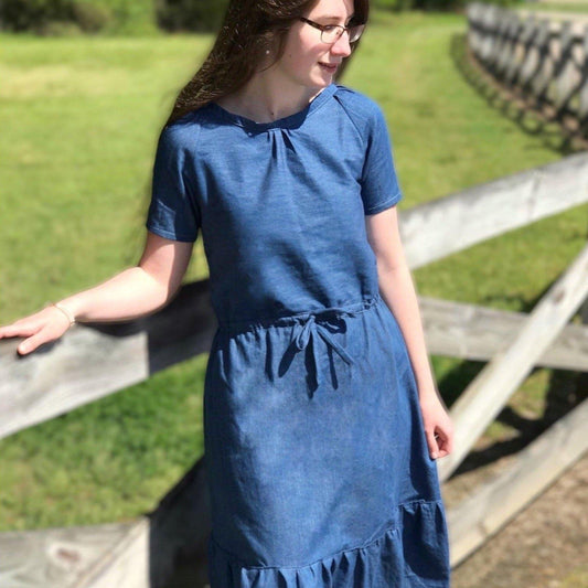 Modern Prairie Style Dress in Denim-Modesty n Mind-Made to Order,Women's Clothing