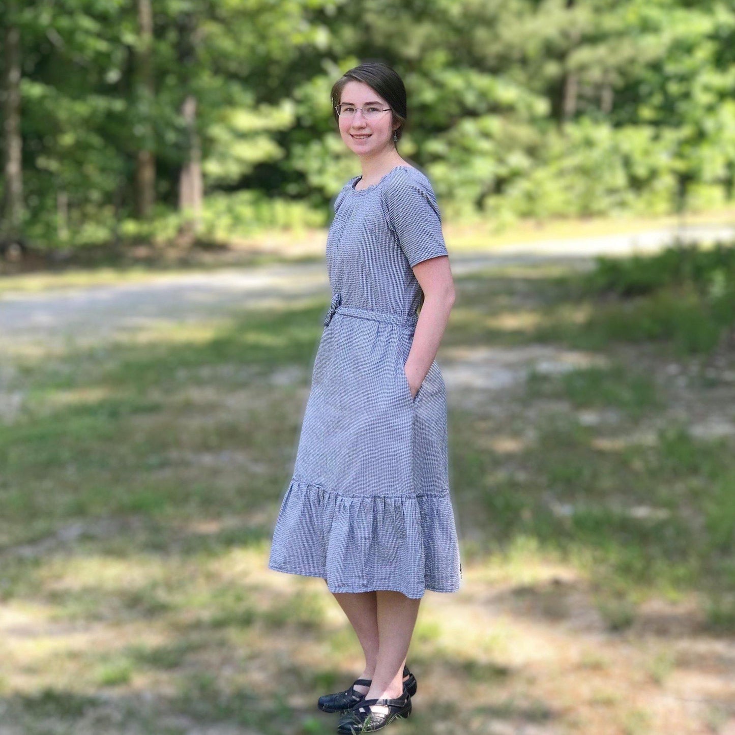 Modern Prairie Style Dress in Seersucker - Modesty n Mind