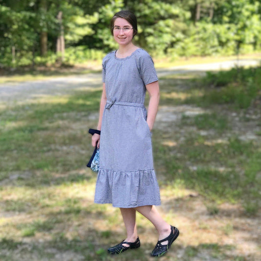 Modern Prairie Style Dress in Seersucker - Modesty n Mind