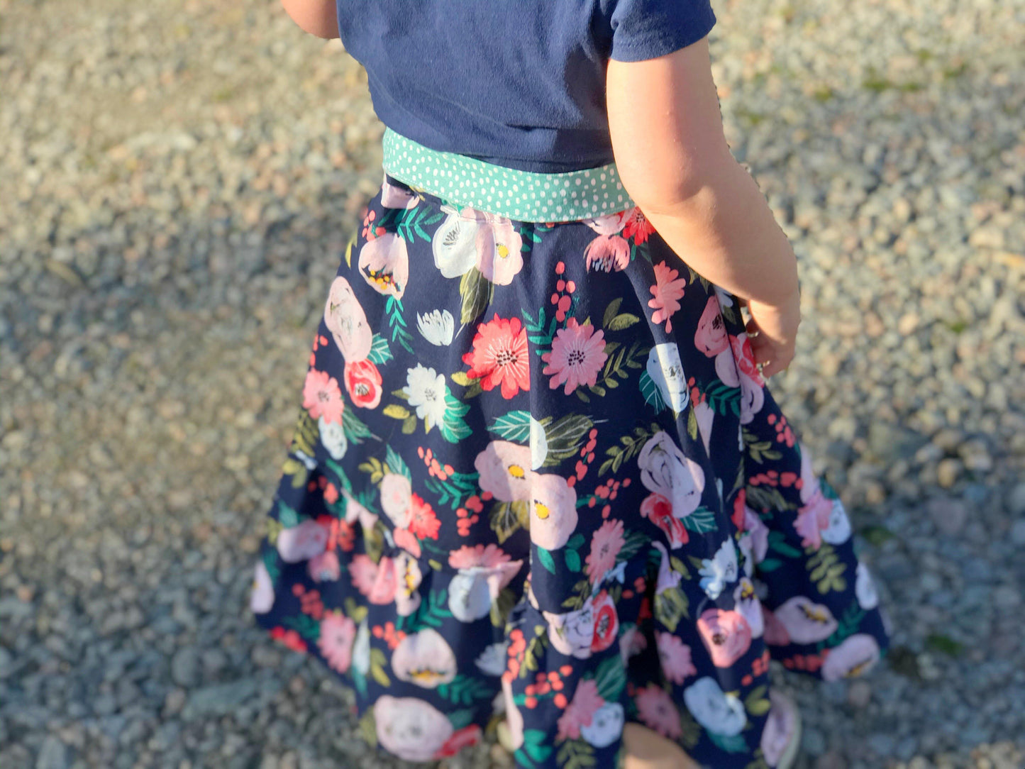 Navy Floral Modern Prairie Skirt-Modesty n Mind-Girls' Clothing,Grow-with-me Clothing,Made to Order