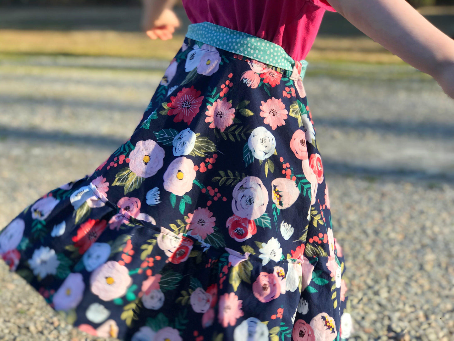 Navy Floral Modern Prairie Skirt-Modesty n Mind-Girls' Clothing,Grow-with-me Clothing,Made to Order