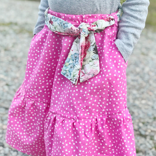Pink Polkadot Modern Prairie Skirt-Modesty n Mind-Girls' Clothing,Grow-with-me Clothing,Made to Order