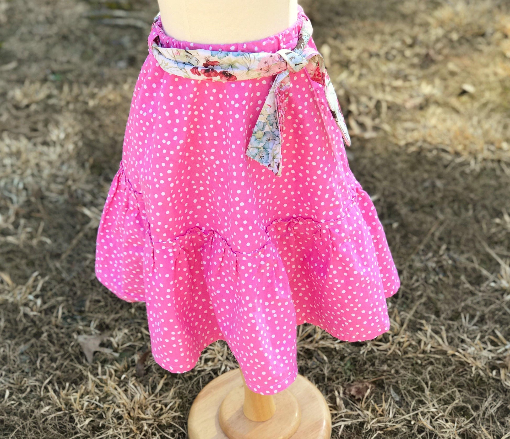 Pink Polkadot Modern Prairie Skirt-Modesty n Mind-Girls' Clothing,Grow-with-me Clothing,Made to Order
