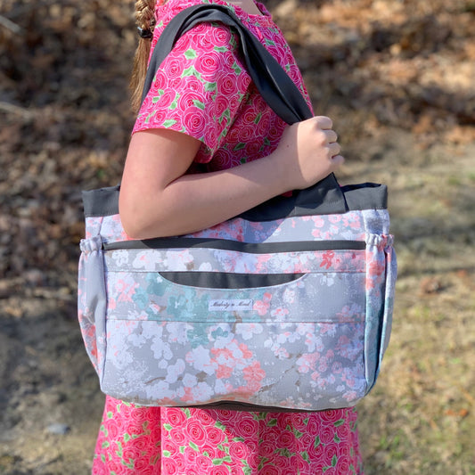 Pink Teal & Gray Floral Mini Everything Tote
