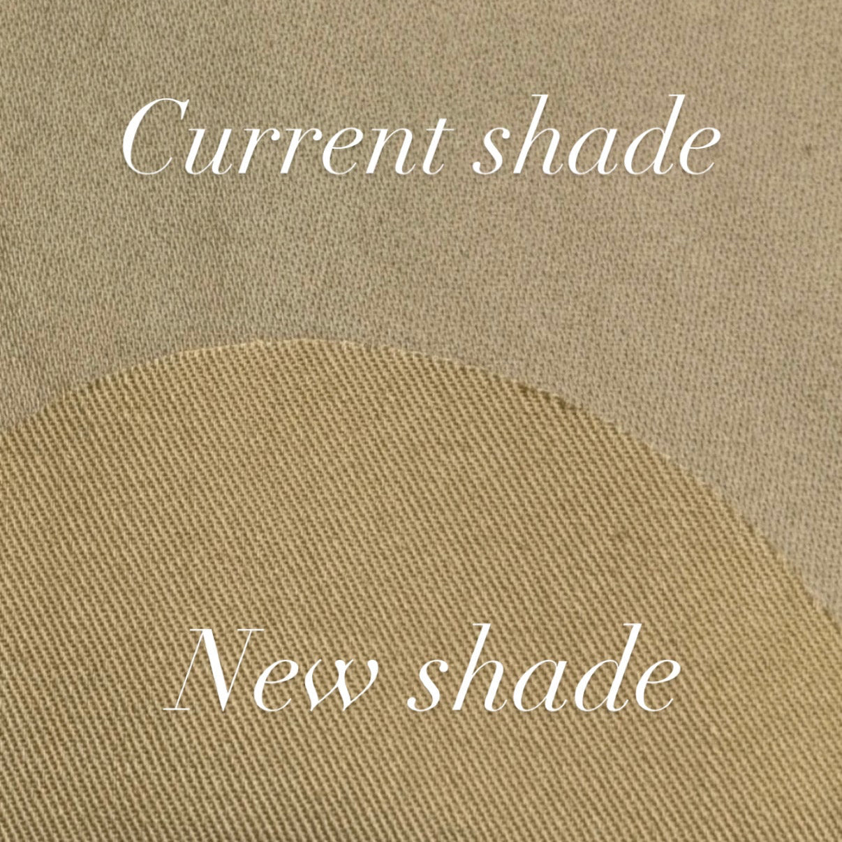 Text 'Current shade' and 'New shade' on a beige background