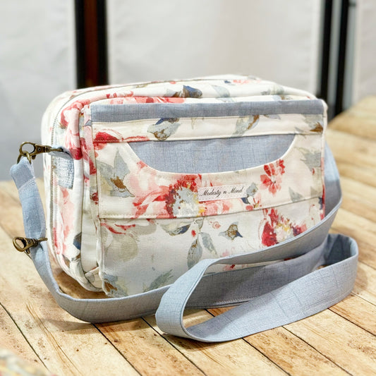 watercolor floral print canvas bible bag front view