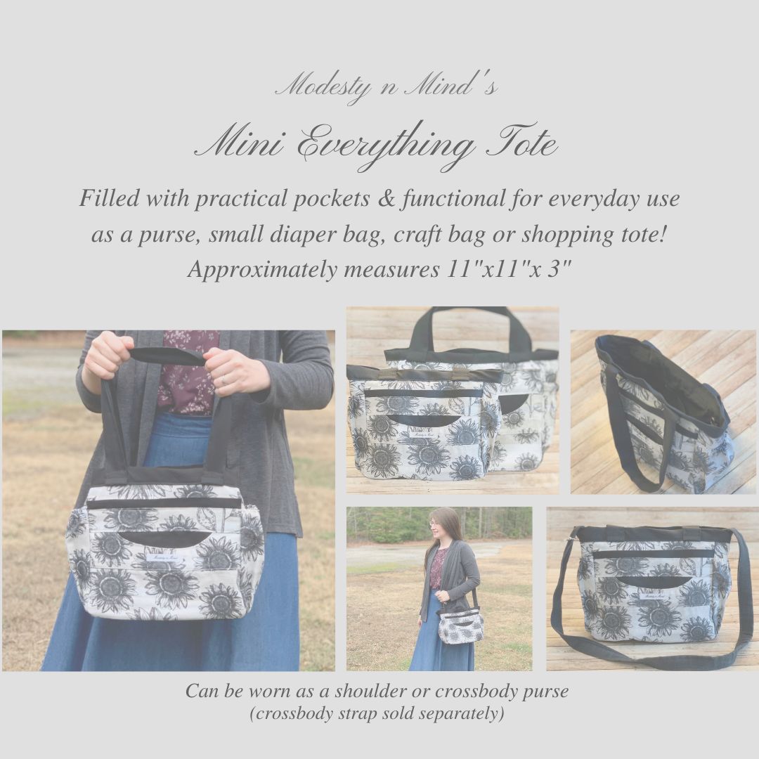 Teal Gray Floral Mini Everything Tote