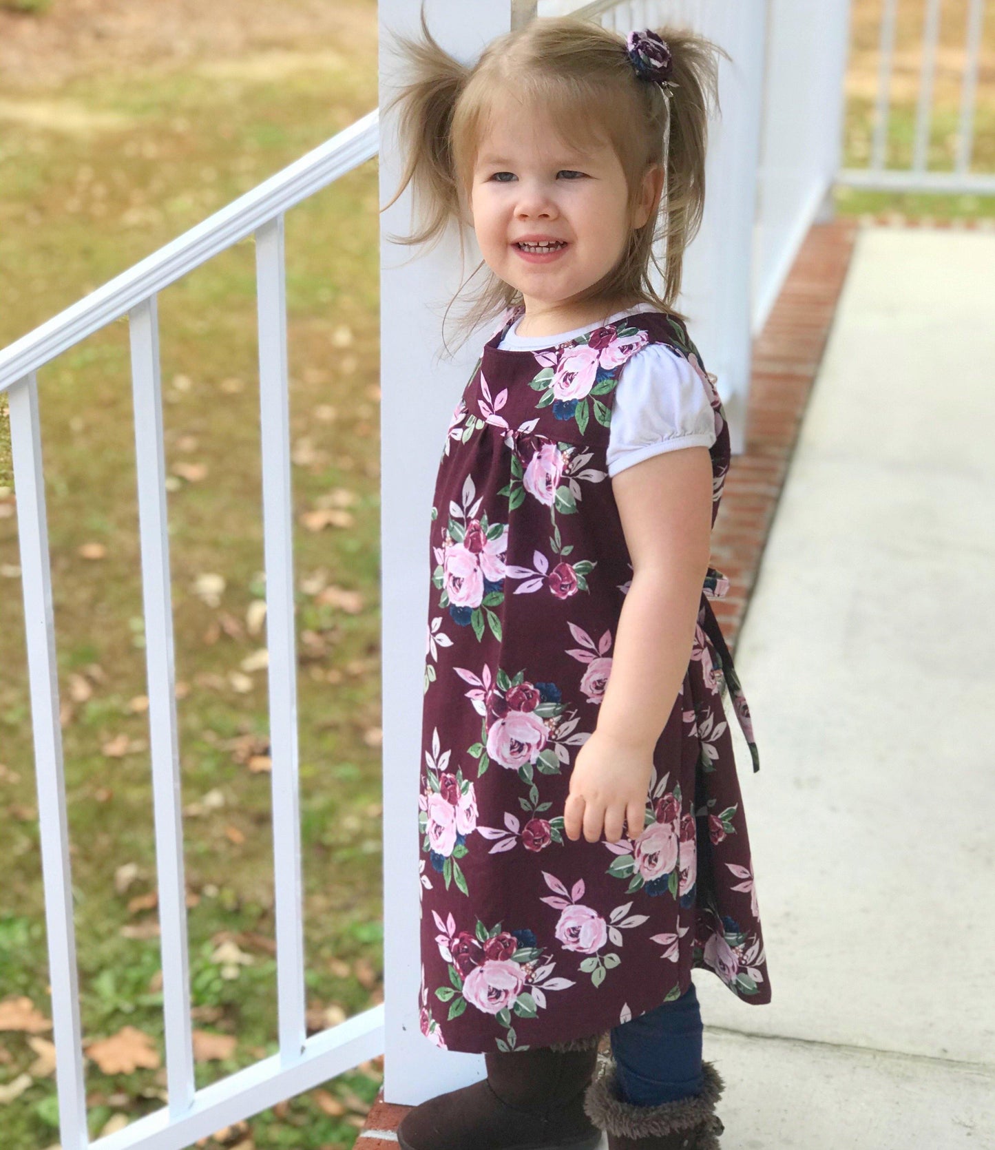 Burgundy Floral Elinor Shirt-Dress-Modesty n Mind-Girls' Clothing,Grow-with-me Clothing,Made to Order
