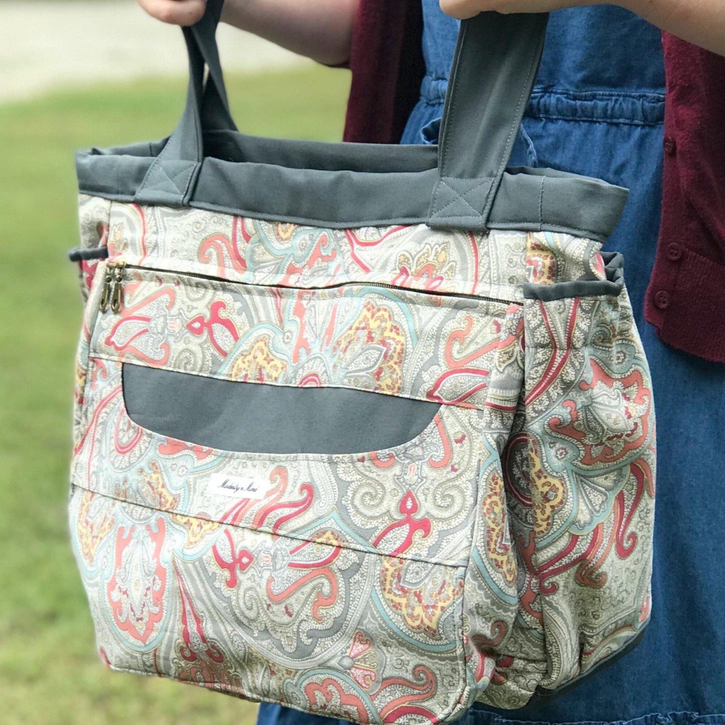 Coral & Gray Everything Tote-Modesty n Mind-Made to Order,Tote Bags