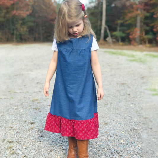 Denim & Snowflakes Elinor Shirt-Dress-Modesty n Mind-Girls' Clothing,Grow-with-me Clothing,Made to Order