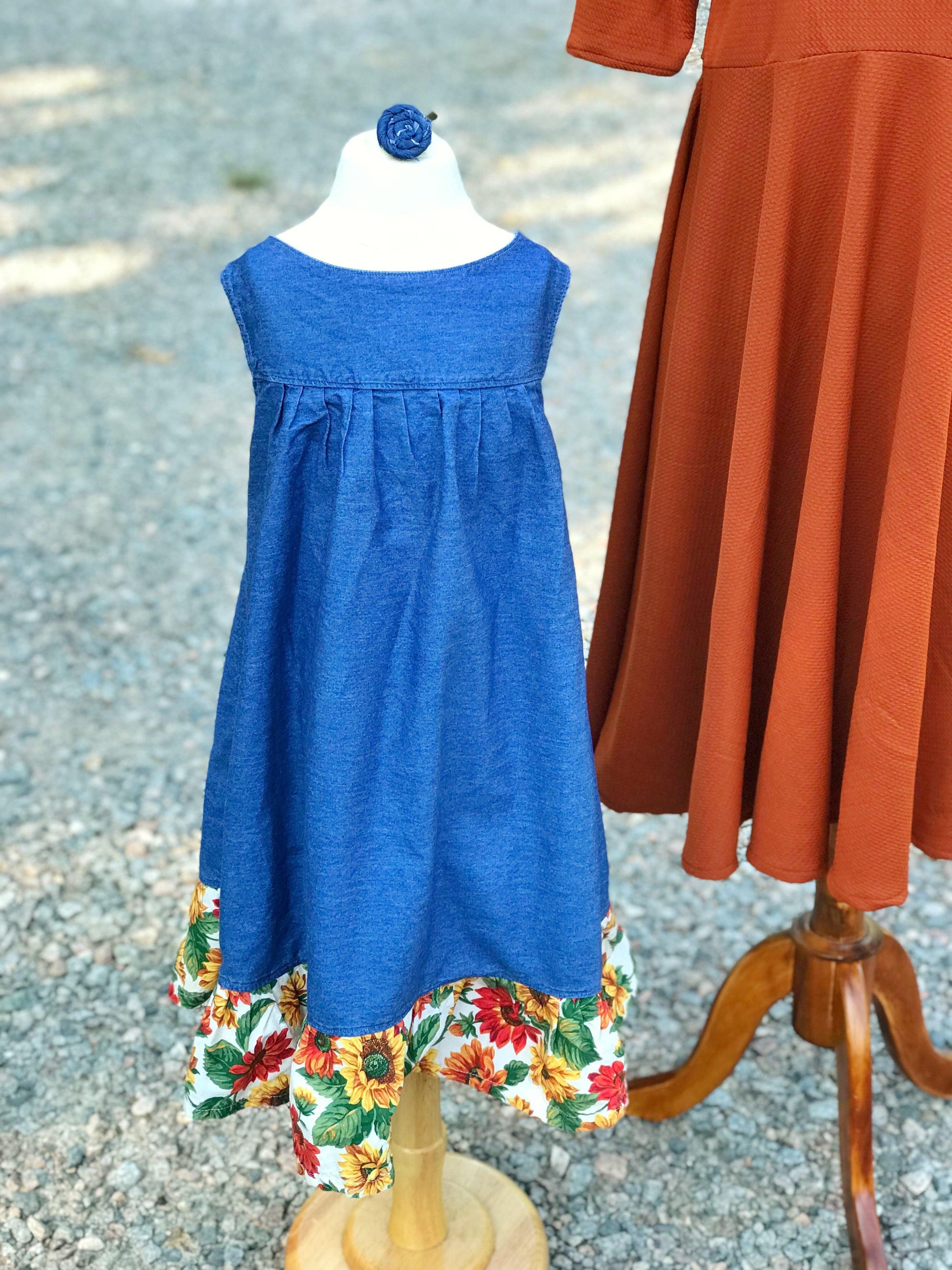 Denim & Sunflower Elinor Shirt-Dress-Modesty n Mind-Girls' Clothing,Grow-with-me Clothing,Made to Order