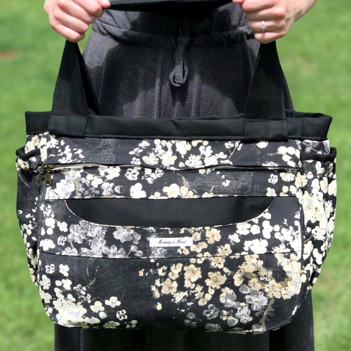 Floral & Black Everything Tote-Modesty n Mind-Made to Order,Tote Bags