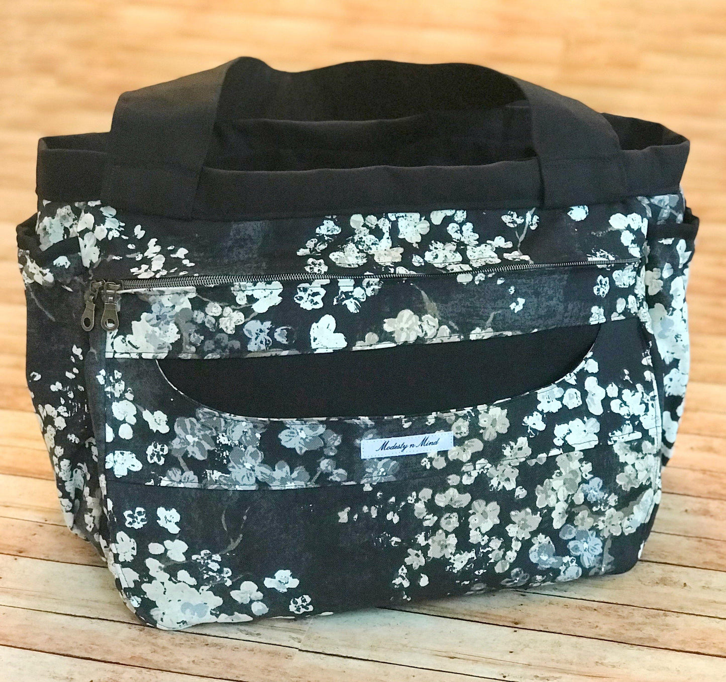 Floral & Black Everything Tote-Modesty n Mind-Made to Order,Tote Bags