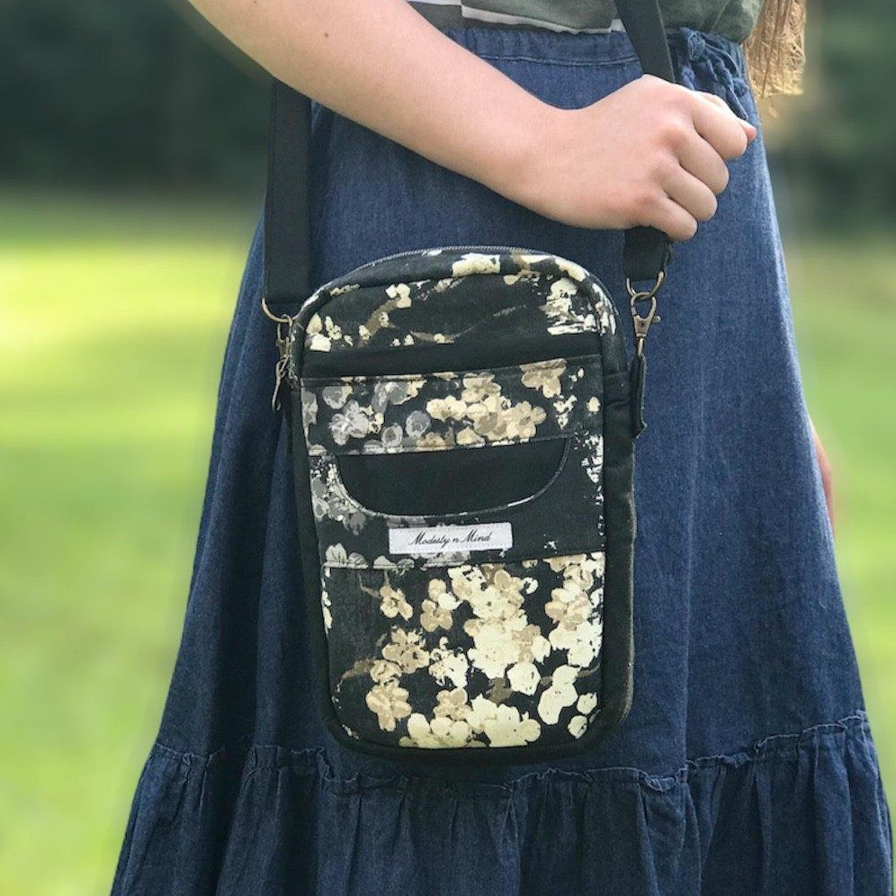 Floral & Black Simple Crossbody-Modesty n Mind-Made to Order,Purses
