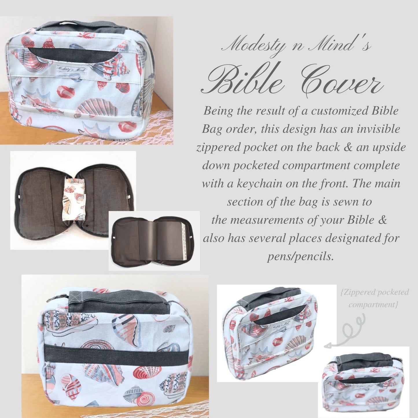 Gray Floral Bible Cover-Modesty n Mind-Bible Covers,Made to Order